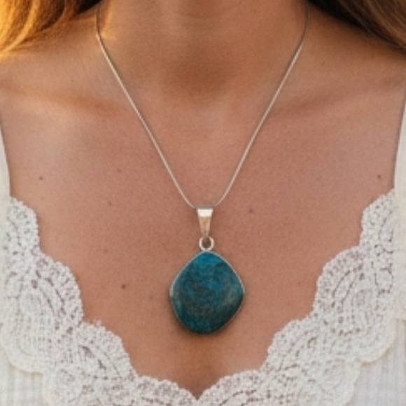 TAXCO! 950 Sterling Silver GreenTurquoise Pendant!
